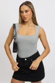 Grey Supersoft Bodysuit Scoop Neck - Size 16XL, Women's Bodysuit