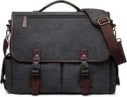 Messenger Bag for Men women, work bag Vintage Water Resistant Canvas Laptop Bag Satchel 15.6inch Briefcase Shoulder Bag with Padded Shoulder Strap