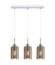 ESPEJO1 Interior Iron & Chrome Glass with Line Effect Oblong Pendant Light- 3 lits Straight