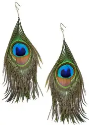 Peacock Earrings Bird Animal Feather Fancy Dress Halloween Costume Accessory