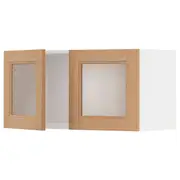METOD wall cabinet with 2 glass doors, white/Vedhamn oak, 80x37x40 cm