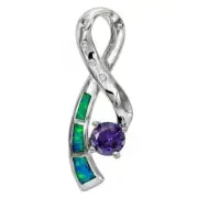 1CT Amethyst & Australian Opal Inlay 925 Solid Sterling Silver Pendant OP1
