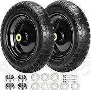 Upgraded 13" Flat Free Wheels Replacement for GOR Cart Tires and Wheels, 4.00-6 Solid Tires and Wheels with 5/8"Bearings, 13" No Flat Wheels for Hand Trucks/Garden Carts/Poly Dump Carts-2PCS
