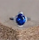 3CT Oval Shaped Lab Created Blue Sapphire Engagement Ring For Women in silver
