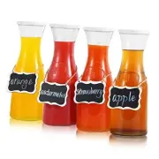 Set of 4 Glass Carafe with Lids, 1 Liter Beverage Pitcher Carafe for Mimosa