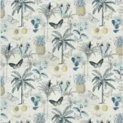 Baker Lifestyle Butterfly Bird Fruit Tropical Print Fabric- Orinoco / Blue 3 yds