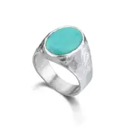 FREE SIZE Omer Hammered Unisex Turkish Turquoise Gemstone Men's Ring 925 Silver