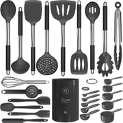 Silicone Cooking Utensils Heat Resistant Kitchen Turner Tongs Cookware Set -Gray