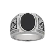 Bevilles Men's Sterling Silver Black Stone Ring