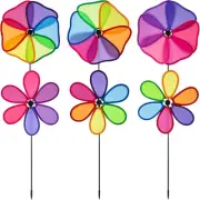 6 Pack Flower Wind Spinners, Rainbow Garden Wind Spinners, 3D Flower Pinwheel...