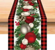 Linen Red and Black Buffalo Check Plaid Christmas Table Runner 72 Inches Long Se