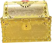 HEALEEP Vintage Pirate Treasure Chest with Key Lock Decorative Storage Box for Classroom Home Compact Trinket Box with Gemstone Design Friends Family