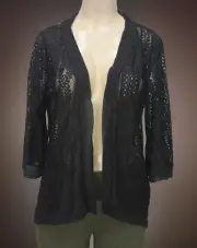 Papillon Women's Black Lace Cardigan Stretch 3/4 Sleeve Size M