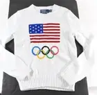 Polo Ralph Lauren Women Sweater New M White Crew Neck Pullover Olympic USA Flag