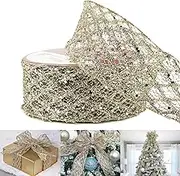 2.5-Inch Glitter Champagne Gold Wired Ribbon - 10 Yards For Holiday Decor