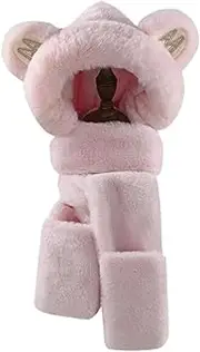 [RYZGOJV] Kids Winter Hat Scarf Set, Unisex Kids Toddler Children Hat with Neck Warmer Winter Warm Accessory Mini Bear-Pink, Pink