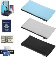 [KHYYQUA] Pack of 3 Wallet, Banking Bag, Made of Faux Leather, 28 x 15.5 cm, Leather Bank Folder, Money Bag, Zipper Bag, for Business, Household, School (Sky Blue, Black, Light Grey)