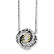 14K/Silver Two-Tone Sterling Silver & 14K Gold Cz Twist W/2In Ext Necklace