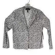 BCBGMaxAzria Womens Button Front Pajama Shirt Top White Gray Leopard Size M New
