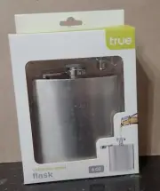 Stainless Steel Flask, by True Brands. 6 oz with funnel. In original package.
