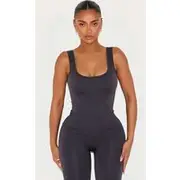 Shape Charcoal Seamless Active Square Neck Longline Vest Top, Charcoal