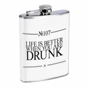 Life Better Drunk Em1 Flask 8oz Stainless Steel Hip Drinking Whiskey