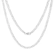 Solid 14K White Gold 4mm Cuban Curb Chain Link Mens Necklace Italian Made 30"