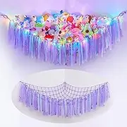Stuffed Animals Hammock Net Kids Toy Storage With Led Light Unicorn Castle Stuffed Animals Holder Coner Hanging Toy Organizer For Nursery Kids Cute Room Decor, Purple-A
