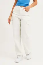 White Cargo Pants Polyester - Size 14, Women's Wide Leg Pants