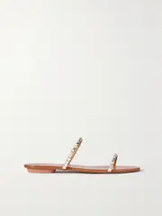 [Aquazzura] Aquazzura - Midnight Embellished Leather Slides - Beige - IT39.5 IT 39.5 Neutrals