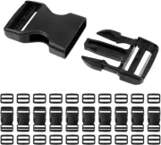 10 Set 1 Inch Buckles for Straps with 20 Pcs Tri-Glide Slide Clip, Quick Side Re