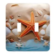 Metal Decorative Light Switch Plate Cover - Starfish and Seashells on the Bea...