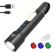 LED Flashlight Rechargeable, High Lumens Small Tactical Flash Light with COB ...