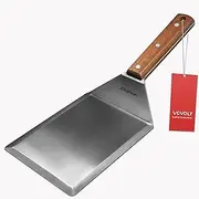 Extra Wide Metal Spatula With Full Tang Wooden Handle & Beveled Edges for Skillets, Griddles & Grills - Large Pancake Flipper for Smash Burgers, 6 x 5-inches