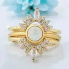 925 Sterling Silver 5 mm Round Cut Natural Fire Opal Ring Set