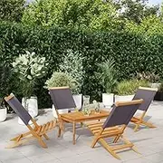 Folding Patio Chair Set of 4, Solid Acacia Wood Outdoor Chairs, Foldable for Garden, Deck, Balcony, Bistro, Dining - Anthracite Fabric Seat and Back