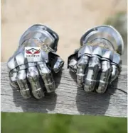Pair Steel Accents Gauntlet Gloves Medieval Knight Crusader SilverGauntlet