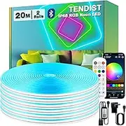 TENDIST 20M Outdoor RGB Neon Rope Light, IP68 Waterproof Flexible Neon Bluetooth Led Lights with Remote and Smart App Control, 24V Silicone Music Sync Led Strip for Patio, Balcony, Bedroom Decor