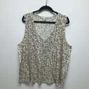 Old Navy Womens White Brown Leopard Print Slub Knit V-Neck EveryWear Tank Top 3X
