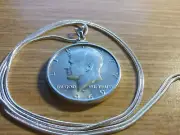 1969 Silver Kennedy Half Dollar Pendant on a 28" Sterling Silver Snake Chain.