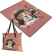 Yoogain Picnic Set Sand Free Lawn Picnic Blankets Large for Kids Couples Gift Funny Cartoon Wall Dog Red 60x80in