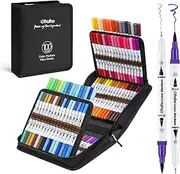 Ohuhu Markers for Adult Coloring Books: 100 Colors Brush Pens Dual Brush Fine Tip Drawing Pens Water-Based Coloring Markers for Kids Adults Artist Calligraphy Sketching Bullet Journal