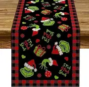 Christmas Table Runner Merry Christmas Buffalo Plaid 13" x 90" Black and Red