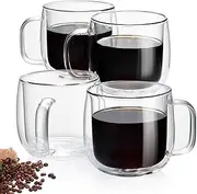 Unbreakable Double Walled Glass Coffee Mugs 10 fl oz, Borosilicate Glass, Insulated Coffee Mugs Set of 4, Microwave & Refrigerator Safe