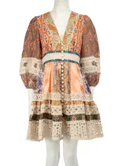 Devi Spliced Billow Linen Mini Dress