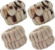 2 Pairs Wrist Washband for Women Washing Face, Wrist Spa Washband Absorbent Wristbands, Prevent Liquids from Spilling Down Your Arms(Camel, Leopard Print)