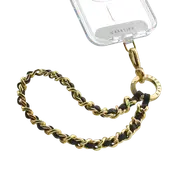 - Pebbled Chain Wrist Strap Leather Chain Wrist Strap - Black in Champagne Gold