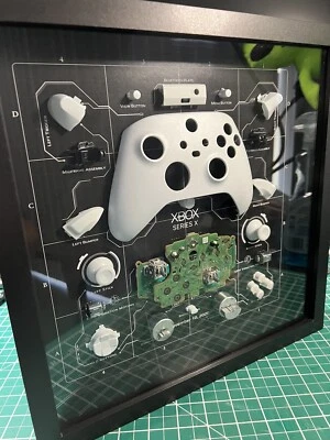 Xbox White Controller X Series Teardown in shadow box Black Frame