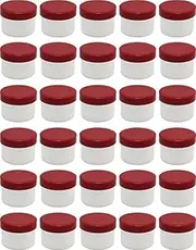 30 Flat Ointment Containers, 35 ml, White with Red Lids