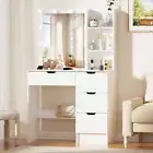 Vanity Set with 10 LED Light Bulbs 4 Drawers Makeup Mirror Vanity Dressing Table